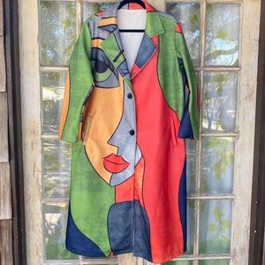 Colorful Cubist Design Face Coat sz L